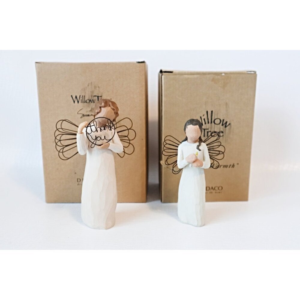 2 Vintage Willow Tree Angel Figurines with Box Angel of Hope Thank You Angel